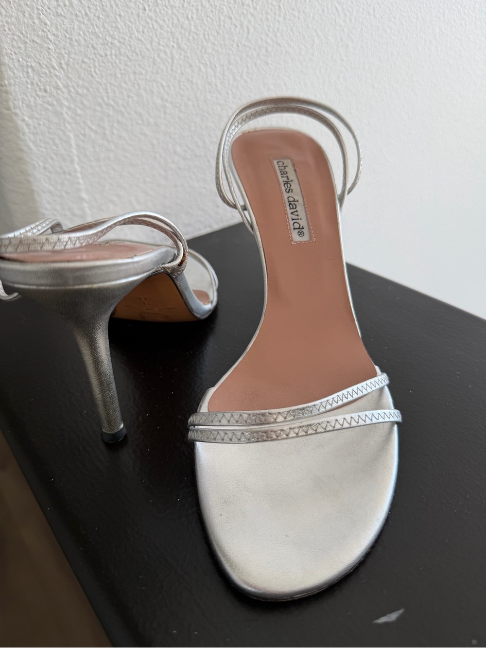 Charles David Metallic Silver Strappy Heeled Sandals